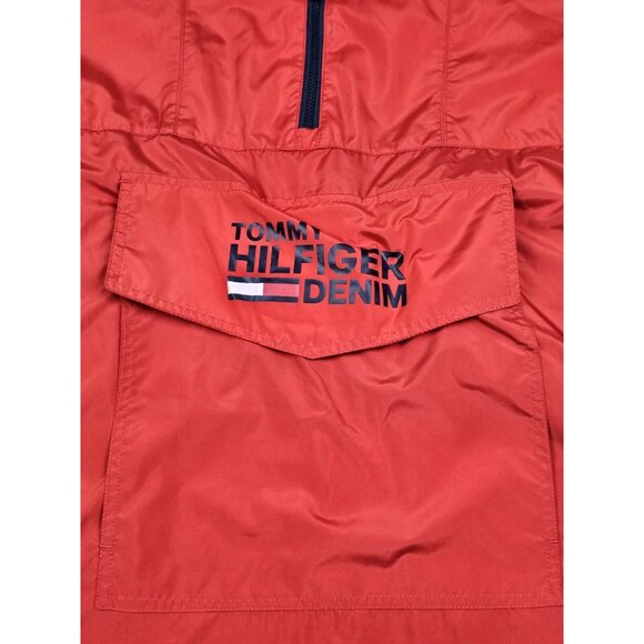 Tommy Hilfiger Denim Mens XL. Windbreaker Qt Zip Hooded Red Pullover Y2K‎ Jacket - Picture 2 of 7
